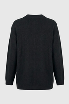Elena | Cozy Black Knit Cardigan with Ribbed Details - Lumina
