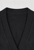 Elena | Cozy Black Knit Cardigan with Ribbed Details - Lumina