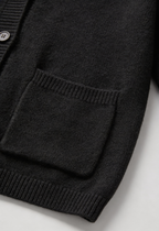 Elena | Cozy Black Knit Cardigan with Ribbed Details - Lumina