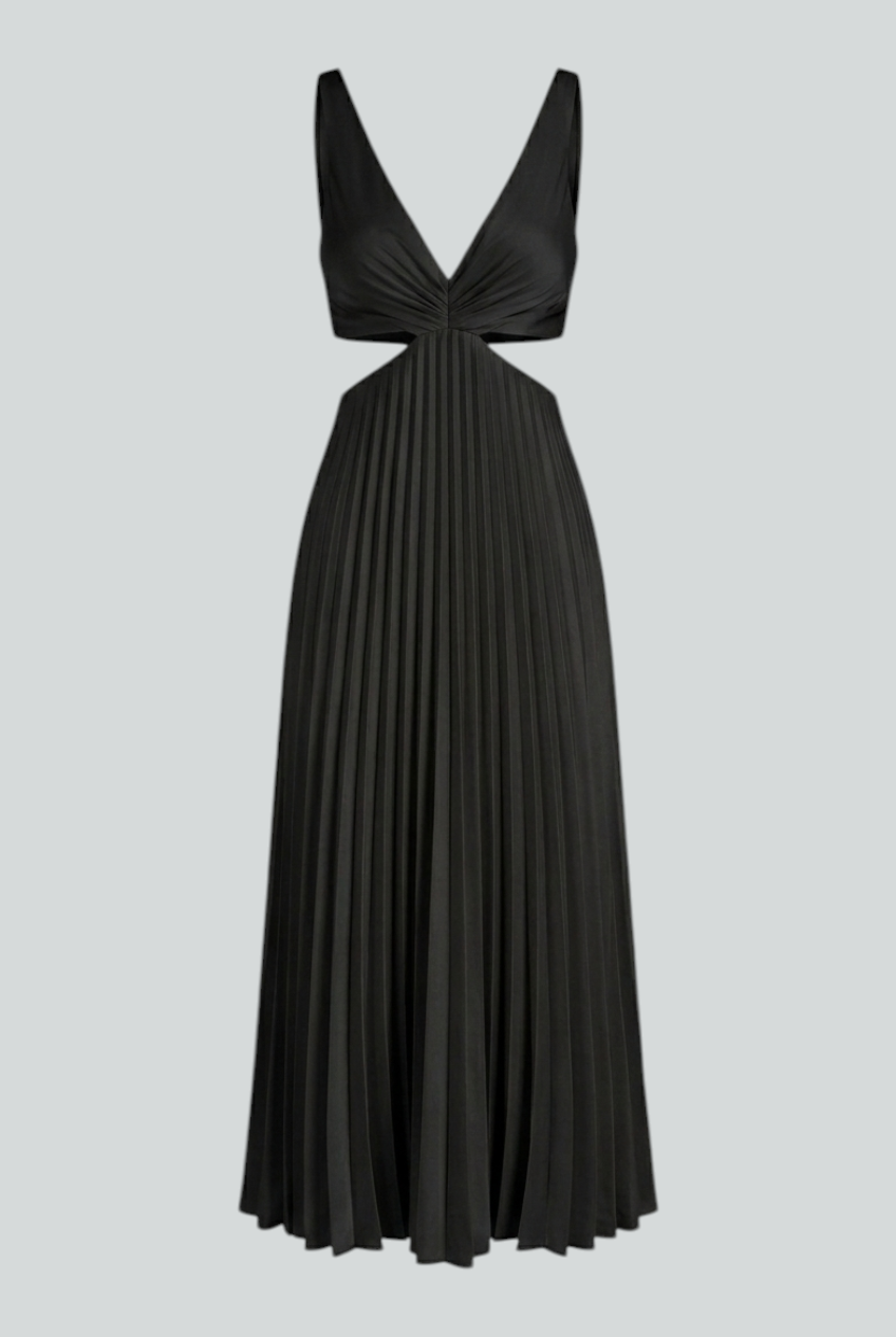 Elena | Elegant Black Pleated Dress with Flattering Silhouette - Lumina