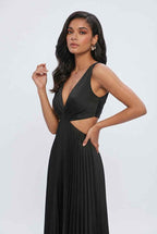 Elena | Elegant Black Pleated Dress with Flattering Silhouette - Lumina