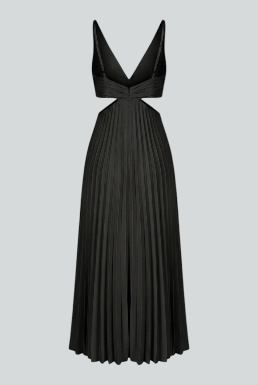 Elena | Elegant Black Pleated Dress with Flattering Silhouette - Lumina