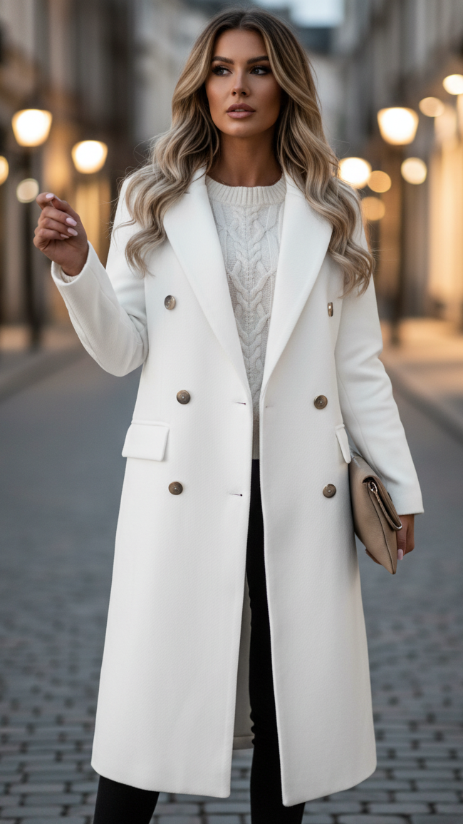 Elena Prestige | Longline Double-Breasted Coat – Lumina