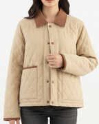 Elena | Quilted Cropped Jacket with Corduroy Collar in Beige - Lumina