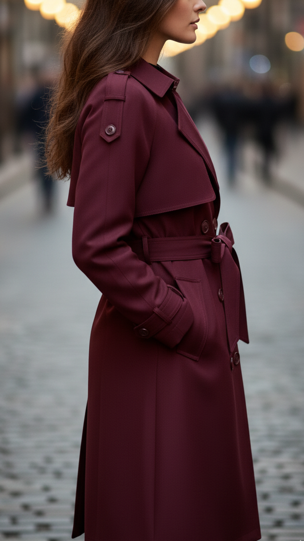 Elena Rouge | Double-Breasted Belted Trench Coat – Lumina