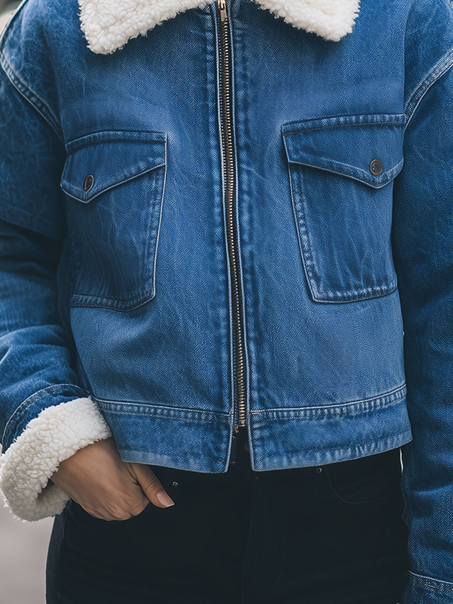 Elena | Sherpa-Lined Denim Jacket - Lumina