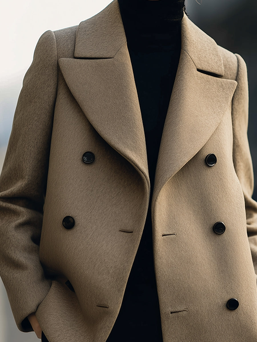Elena | Short Double-Breasted Camel Coat - Lumina