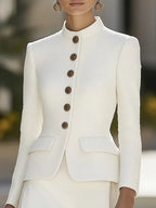Elena | Textured Blazer with Stand Collar and Gold Buttons – Lumina