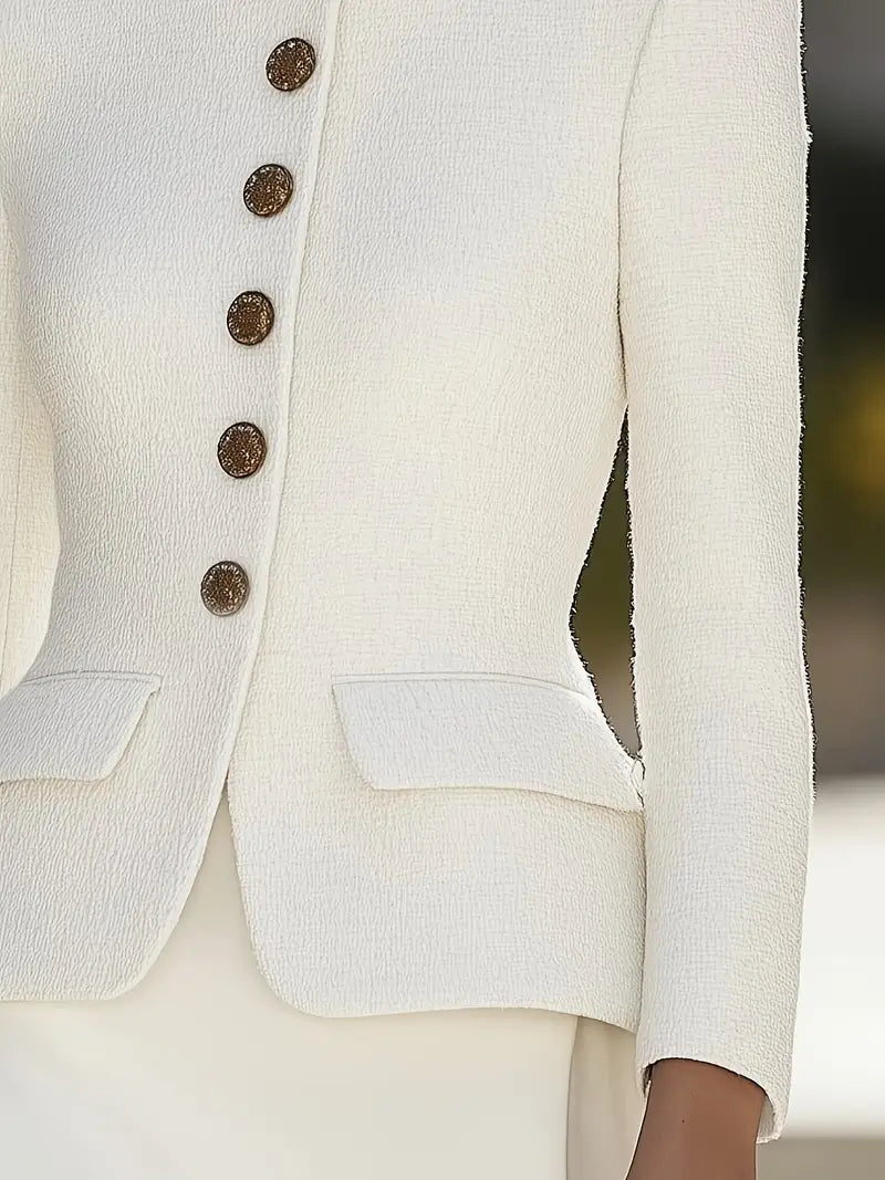 Elena | Textured Blazer with Stand Collar and Gold Buttons – Lumina