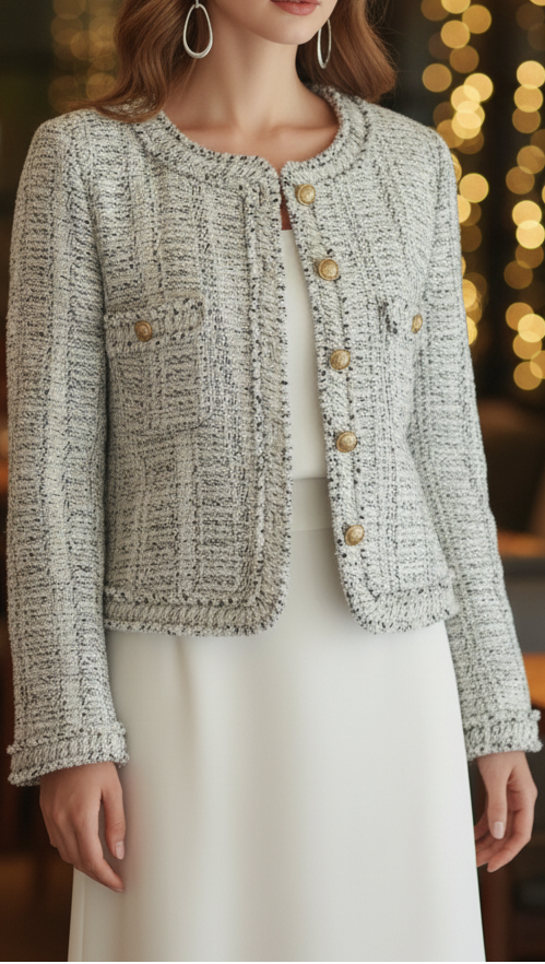 Elena | Tweed Jacket with Contrast Trim - Lumina