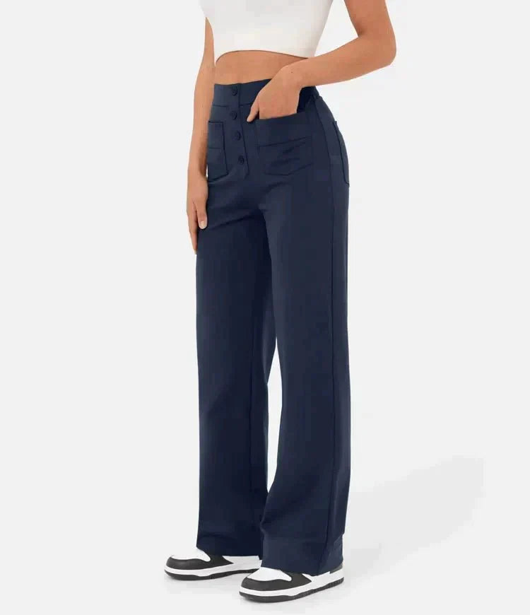 Elsa | Comfortable High-Waist Black Trousers with Pockets - Lumina