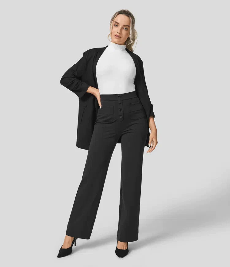 Elsa | Comfortable High-Waist Black Trousers with Pockets - Lumina