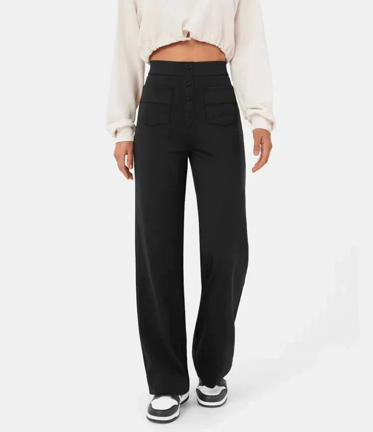 Elsa | Comfortable High-Waist Black Trousers with Pockets - Lumina