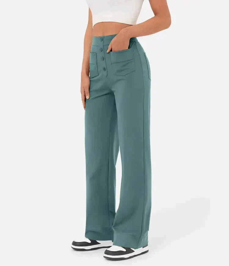 Elsa | Comfortable High-Waist Black Trousers with Pockets - Lumina