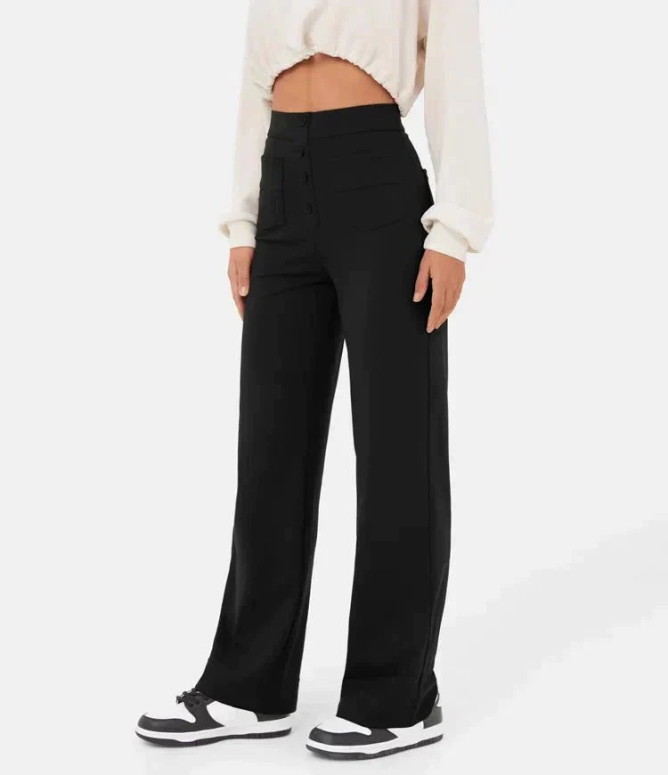 Elsa | Comfortable High-Waist Black Trousers with Pockets - Lumina
