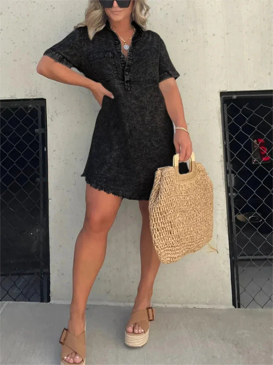Emberlynette | Denim Shirt Dress - Lumina