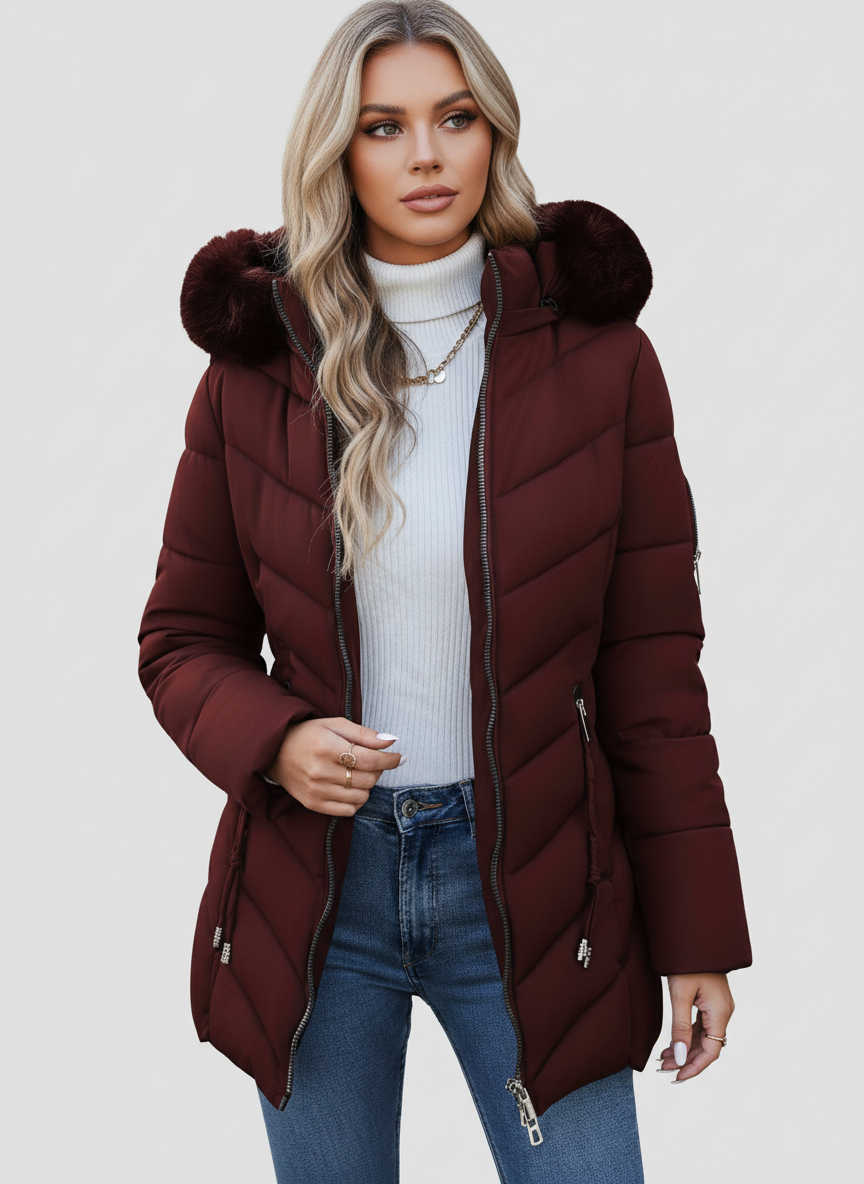 Florence | Elegant Quilted Puffer Coat with Faux-Fur Hood - Lumina