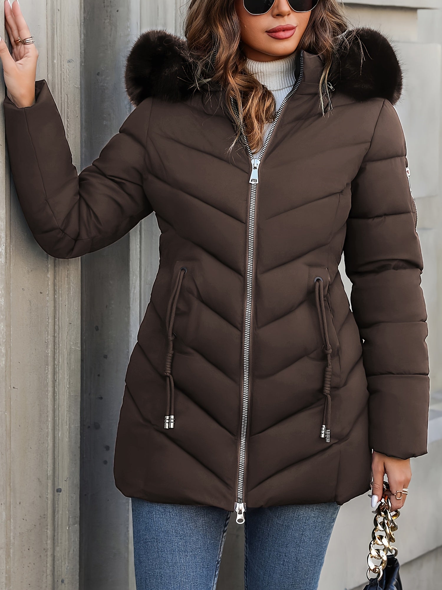 Florence | Elegant Quilted Puffer Coat with Faux-Fur Hood - Lumina