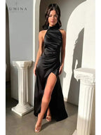 Florencia - Halterneck Sleeveless Slit Maxi Dress