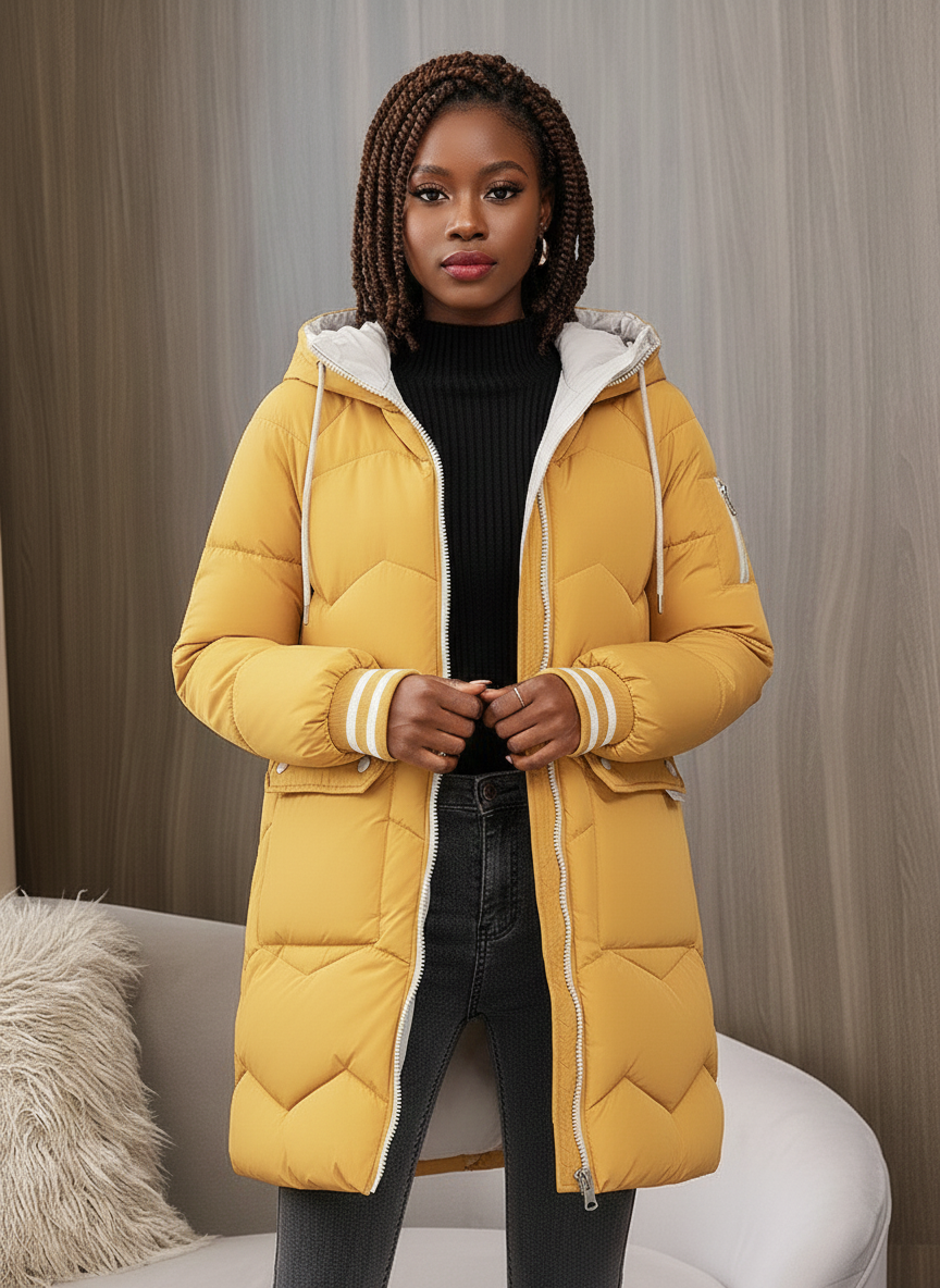 Gemma | Sporty Contrast-Lined Hooded Long Puffer Coat - Lumina
