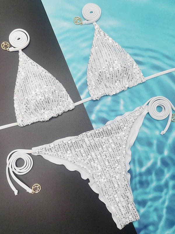 Gleaming Sequin Bikini Set for a Sparkling Beach Look