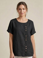 Grace | Relaxed Linen Blouse with Button Detail - Lumina