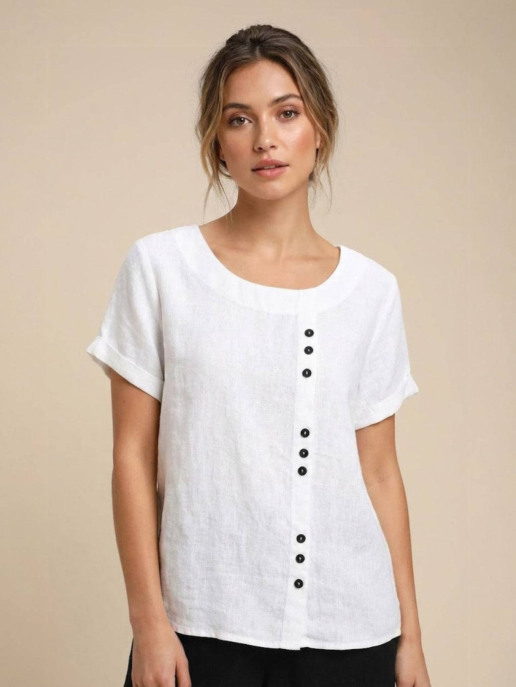 Grace | Relaxed Linen Blouse with Button Detail - Lumina