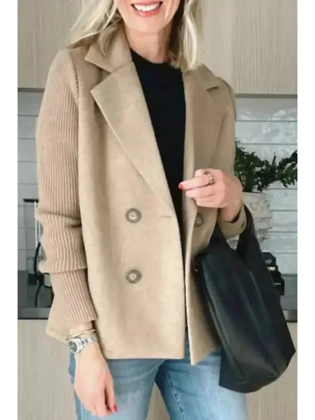 Harper | Button patchwork sleeves casual coat