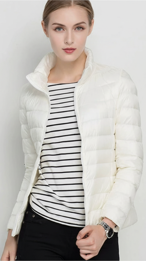 Harriet | Lightweight Black Puffer Jacket with Stand Collar - Lumina