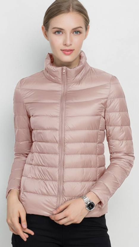 Harriet | Lightweight Black Puffer Jacket with Stand Collar - Lumina