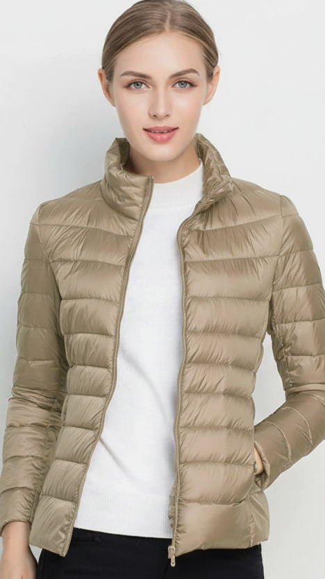 Harriet | Lightweight Black Puffer Jacket with Stand Collar - Lumina