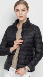 Harriet | Lightweight Black Puffer Jacket with Stand Collar - Lumina