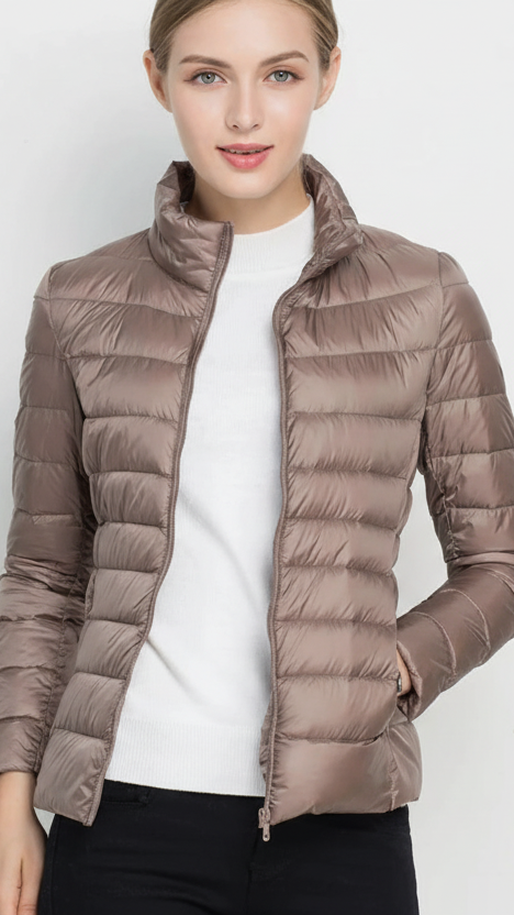 Harriet | Lightweight Black Puffer Jacket with Stand Collar - Lumina