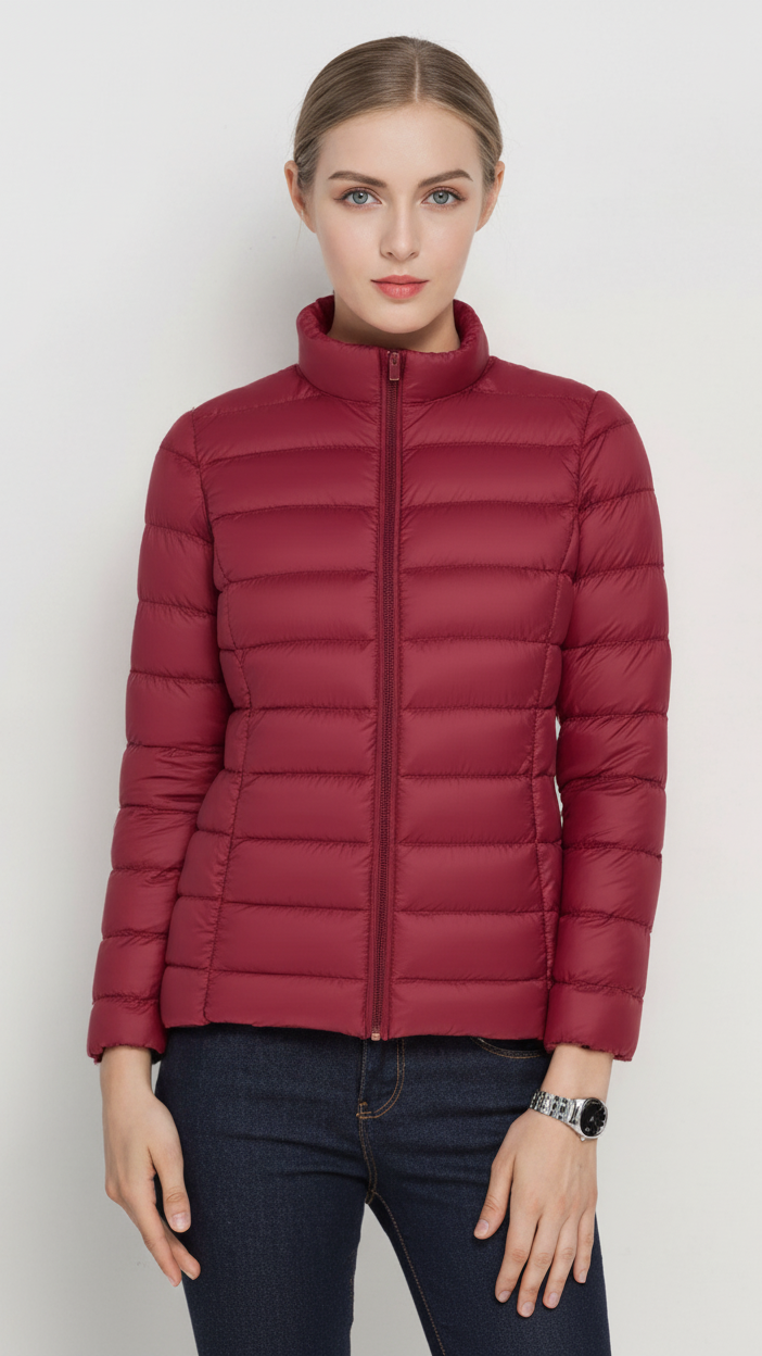 Harriet | Lightweight Black Puffer Jacket with Stand Collar - Lumina
