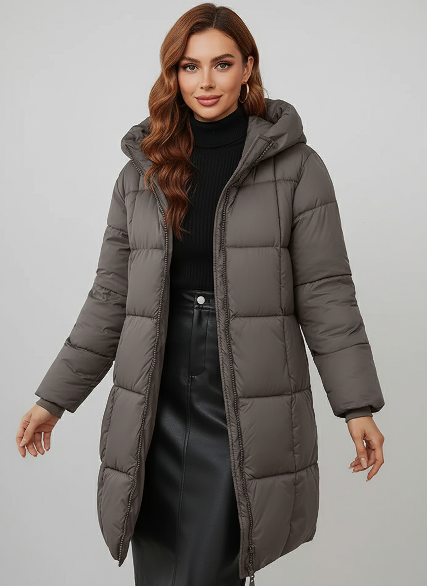 Holly | Cozy Longline Hooded Puffer Coat with Minimalist Design - Lumina