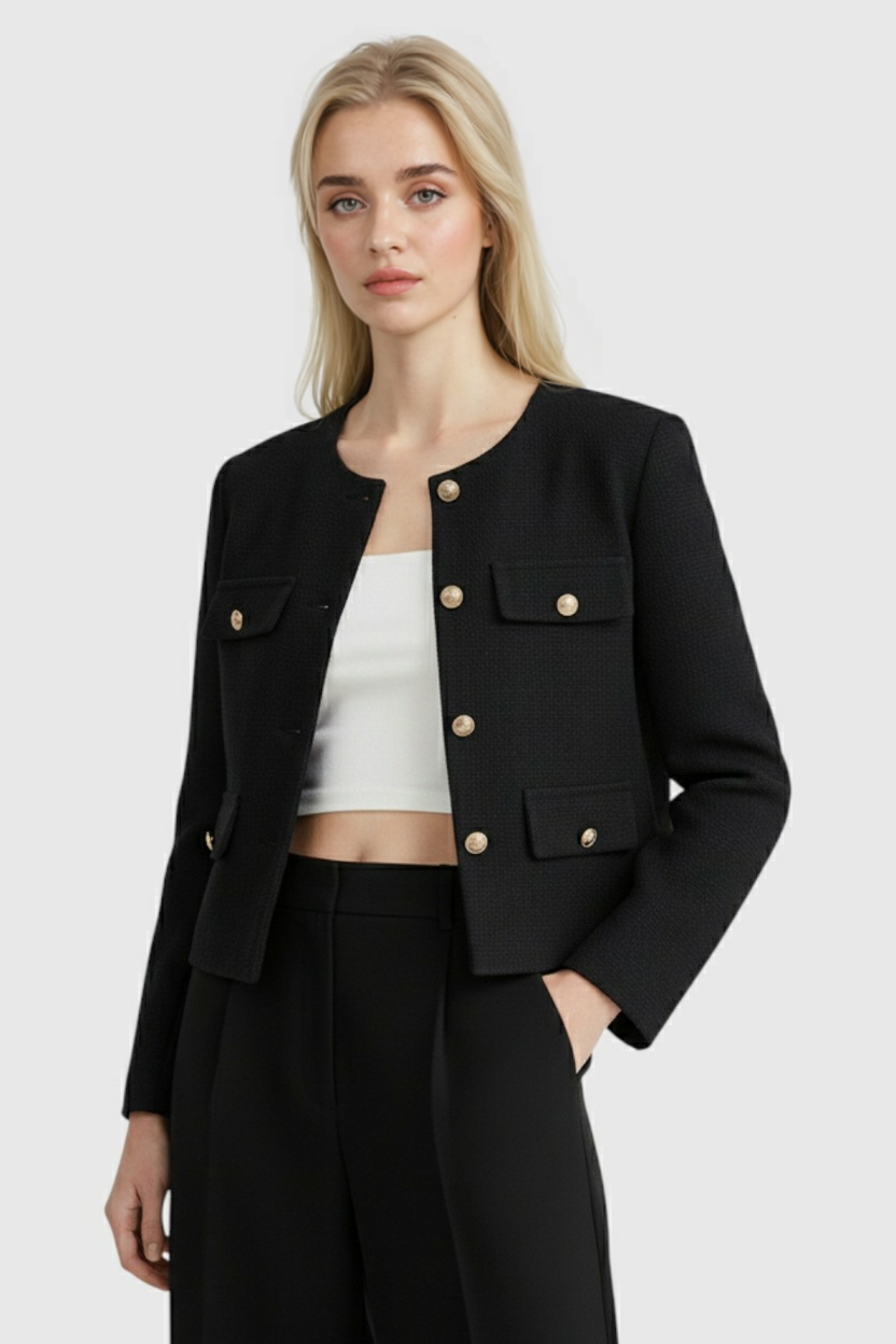Isabella | Chic Black Short Jacket with Versatile Style - Lumina