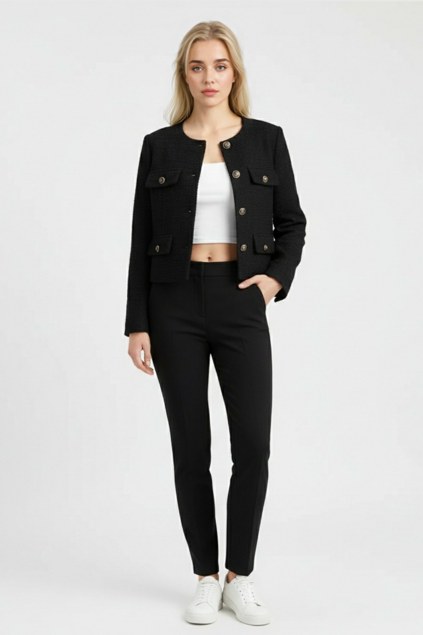Isabella | Chic Black Short Jacket with Versatile Style - Lumina