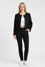 Isabella | Chic Black Short Jacket with Versatile Style - Lumina