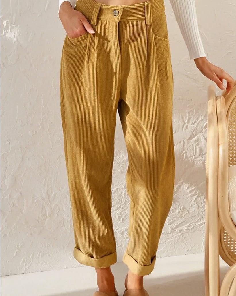 Isabella | Chic Brown Corduroy Trousers with Flattering Fit - Lumina