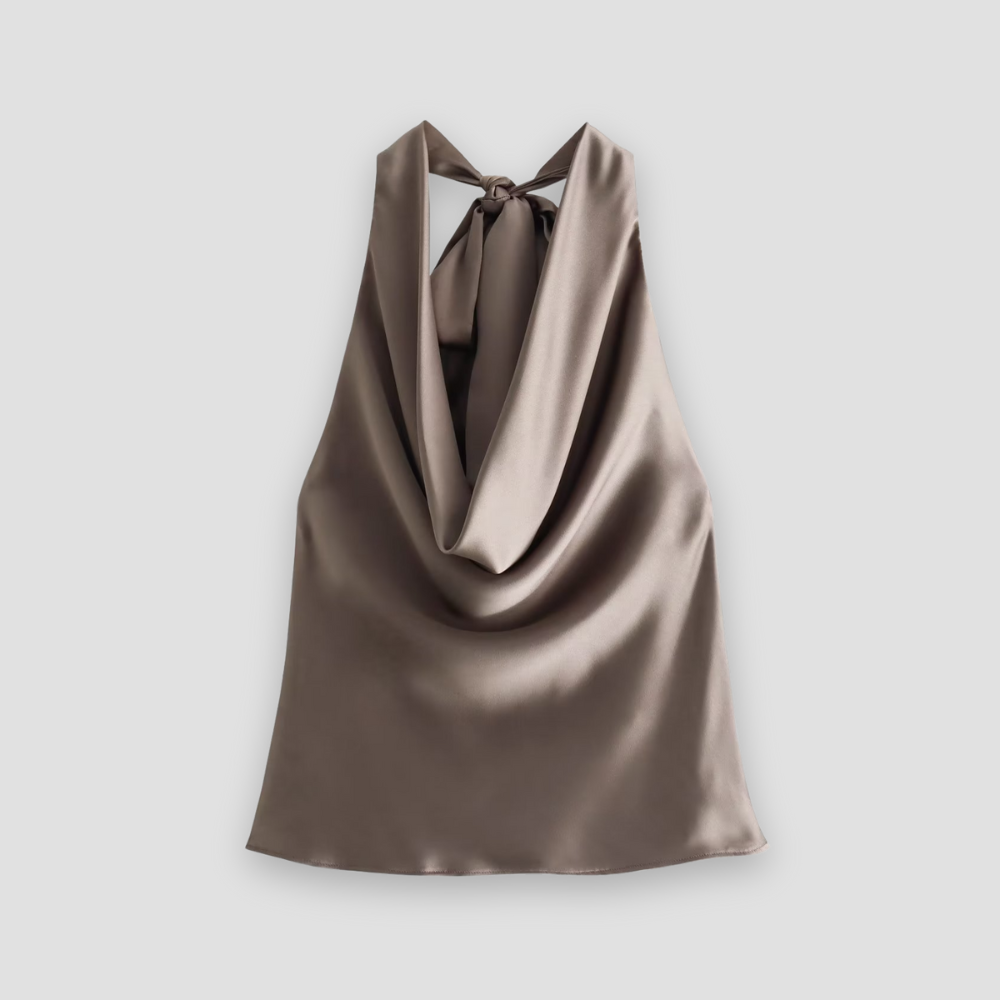 Isabella | Chic Draped Satin Tank with Halter Tie - Lumina