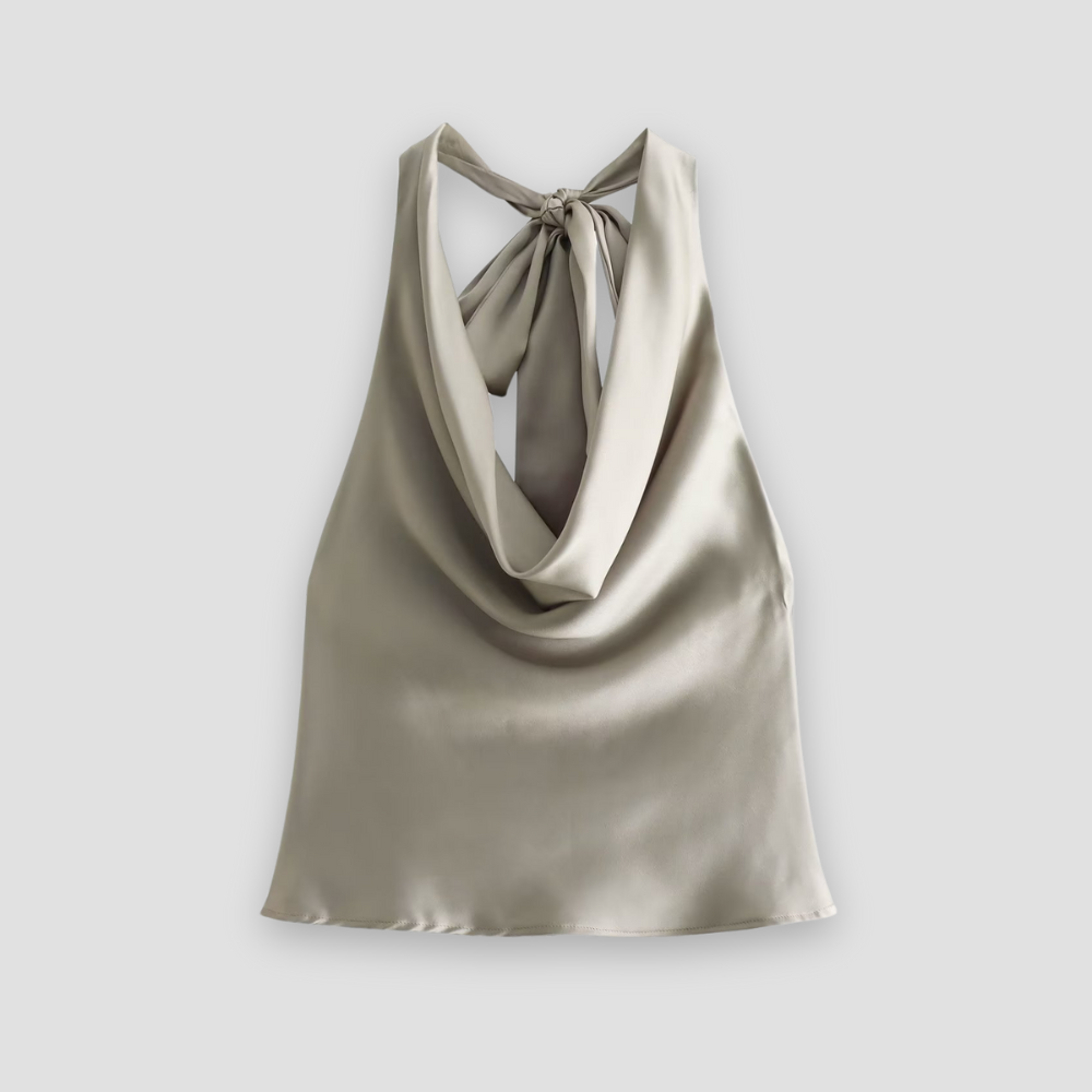 Isabella | Chic Draped Satin Tank with Halter Tie - Lumina