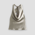 Isabella | Chic Draped Satin Tank with Halter Tie - Lumina