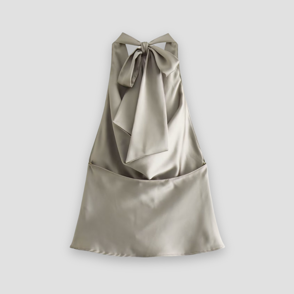 Isabella | Chic Draped Satin Tank with Halter Tie - Lumina