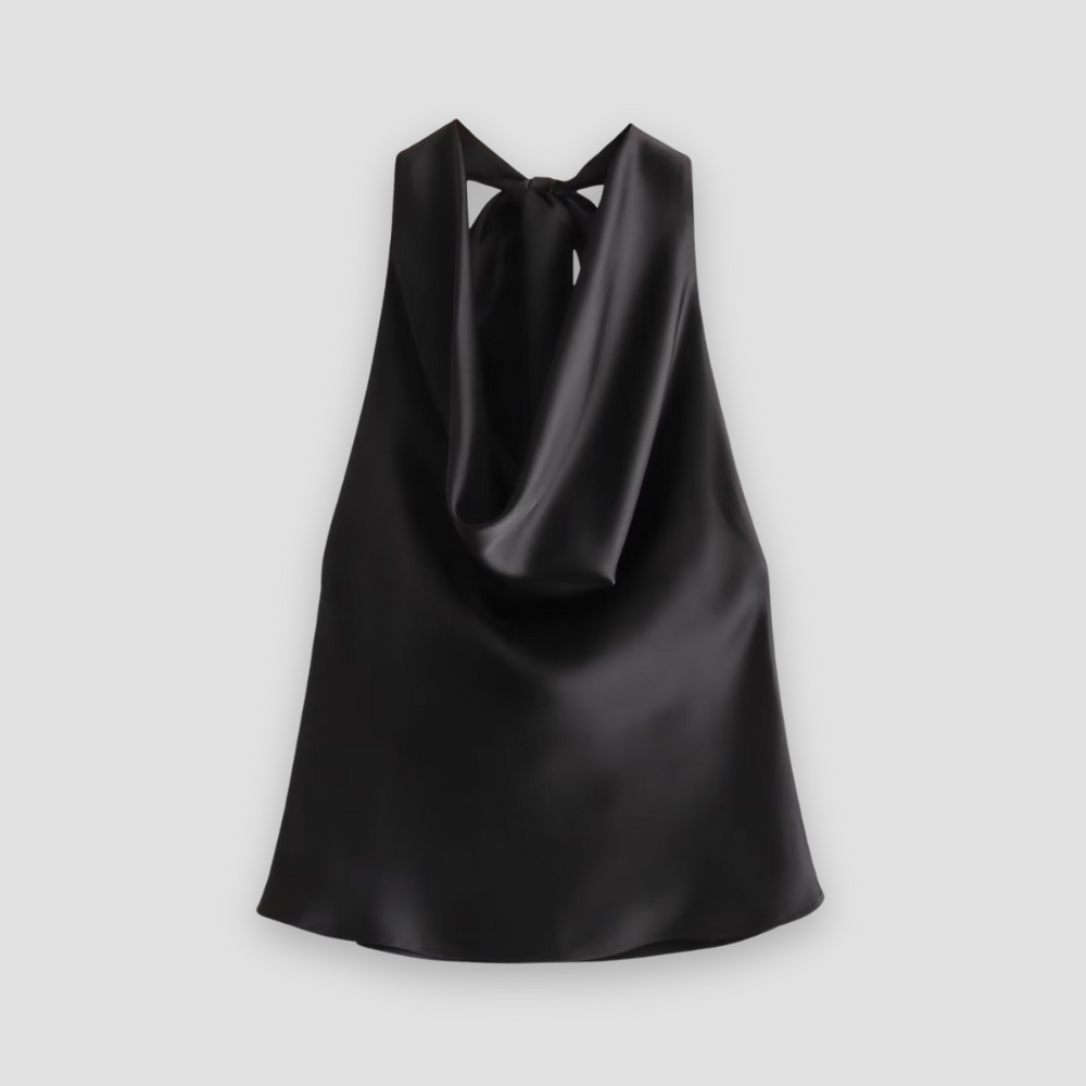 Isabella | Chic Draped Satin Tank with Halter Tie - Lumina