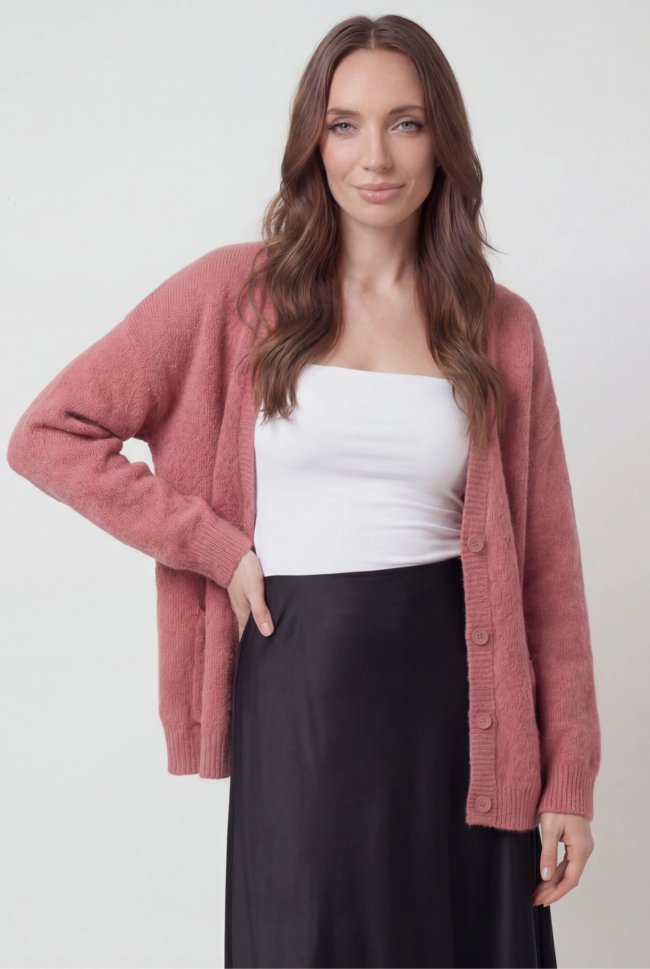 Isabella | Cozy Pink Knit Cardigan Sweater with Relaxed Fit - Lumina