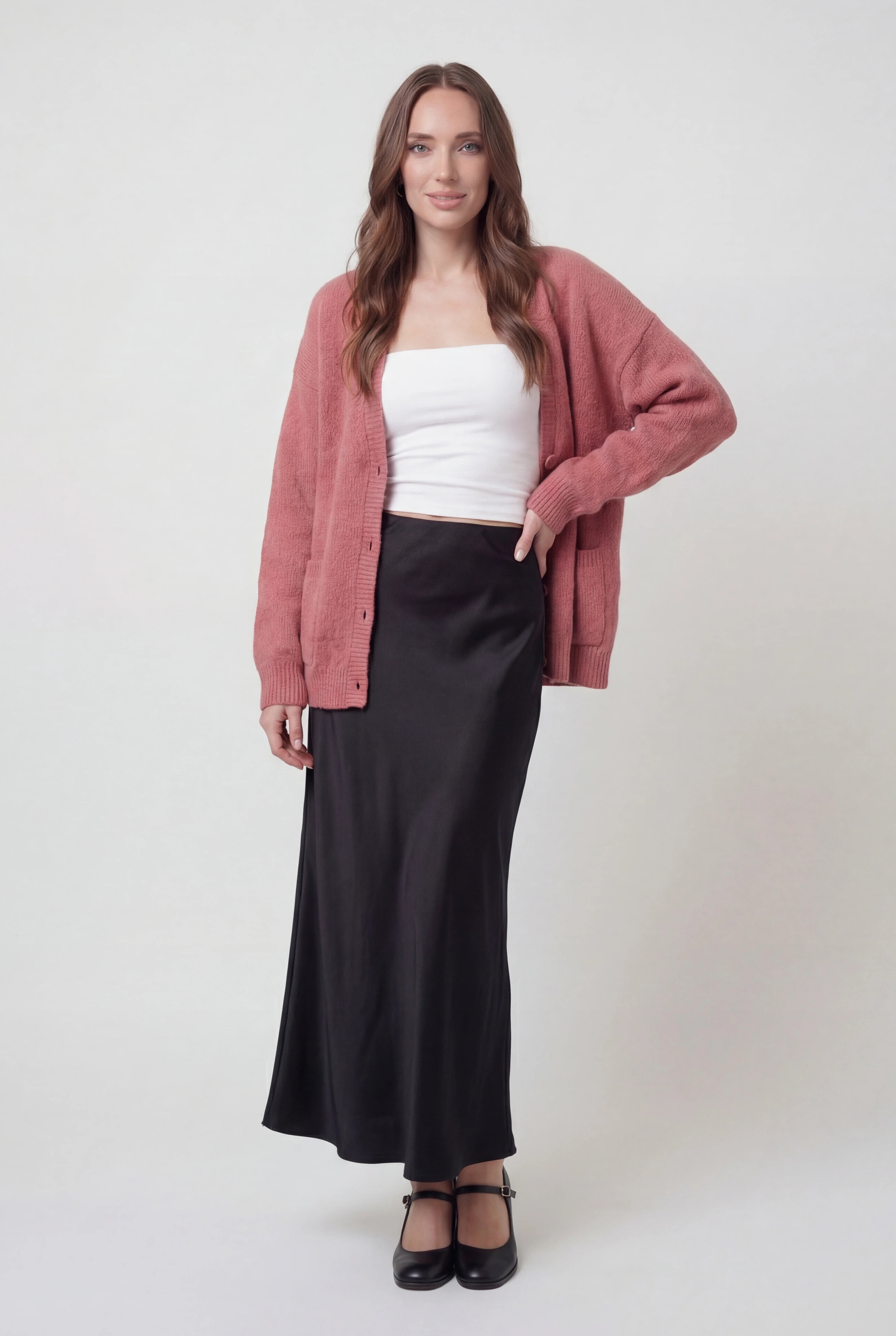 Isabella | Cozy Pink Knit Cardigan Sweater with Relaxed Fit - Lumina