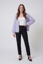 Isabella | Cozy Purple Knit Cardigan with Ribbed Details - Lumina