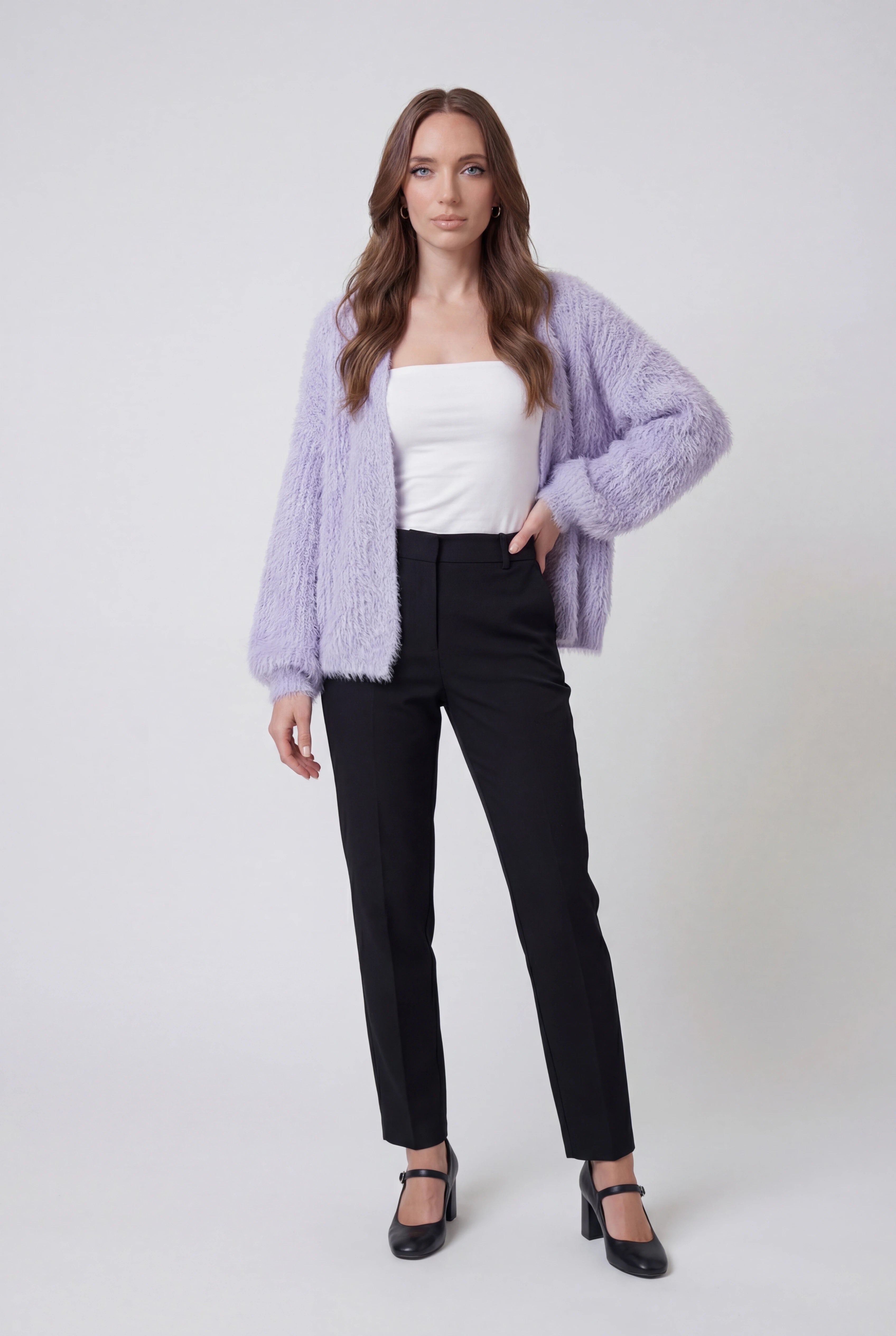 Isabella | Cozy Purple Knit Cardigan with Ribbed Details - Lumina
