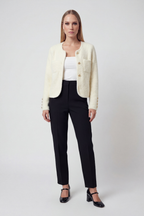 Isabella | Cozy White Cardigan Sweater with Ribbed Hem - Lumina