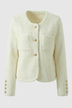 Isabella | Cozy White Cardigan Sweater with Ribbed Hem - Lumina